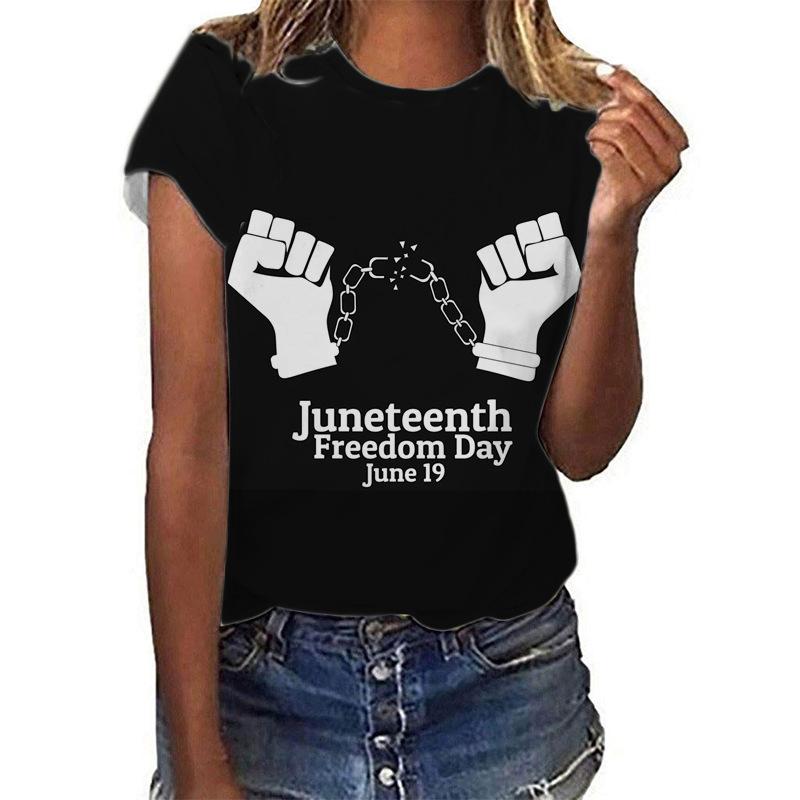 New Black Slave Liberation Day JUNEENTH letter printed short sleeved T-shirt with female personality trend