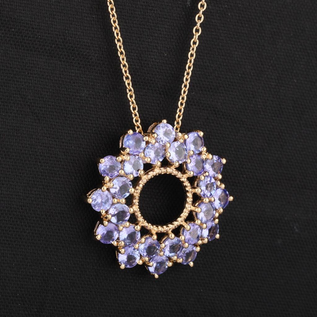 Natural Tanzanite Pendant 925 Sterling Silver Rhodium Plated Round Gemstone Handmade Fine Jewelry Gift for Her
