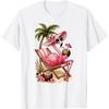 Camiseta Rosa Flamingo Praia Palmeira Flamingo Fofo Feminina Infantil(1)