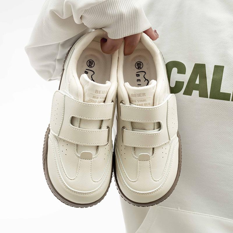 Velcro Thick-soled Women's Shoes All-match White Shoes Leather Panel Shoes Casual Fashion Sports Shoes