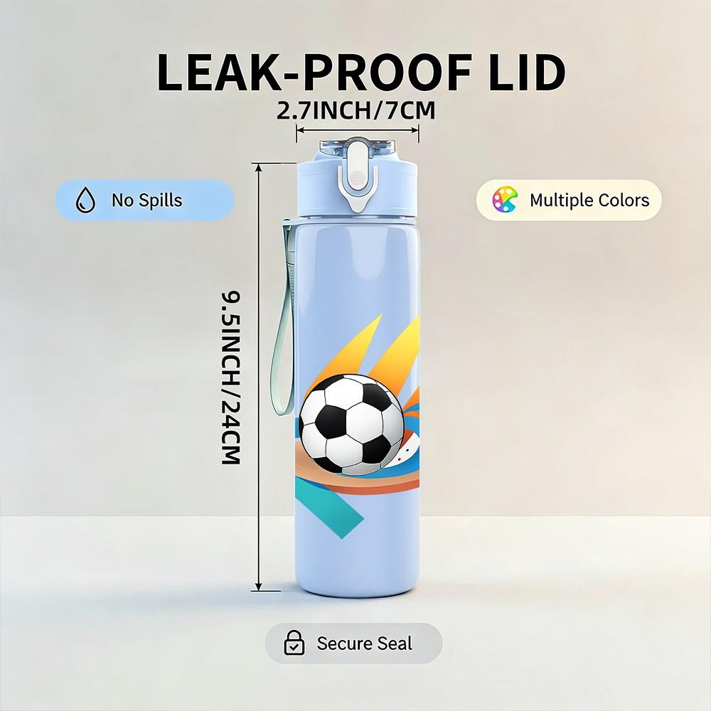 1PC Flame Soccer Ball Graphic 750ml Color Plastic Sports Water Bottle Leakproof Flip Straw Lid Suitable for Sports Office Home Use