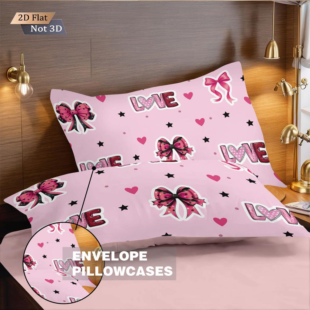 3-teilige rosa Schleifen-Print-Kernlose Daunendecke für den Valentinstag, mehrere Größen, weiche Schlafzimmer-Bettwäsche-Dekoration, maschinenwaschbar