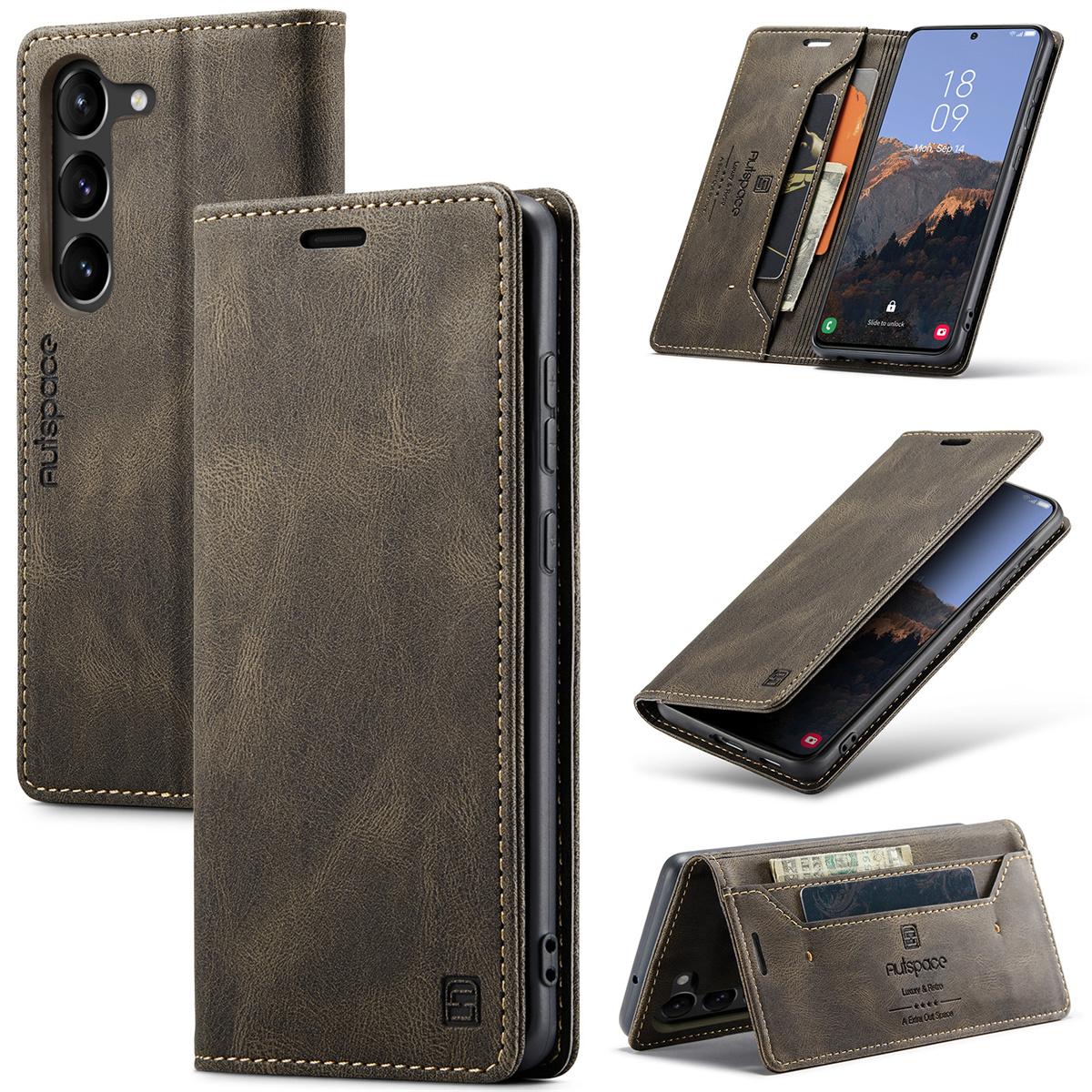 

Премиальный винтажный кожаный чехол-кошелек для Samsung Galaxy S23+ / S23 Plus - откидная крышка со слотами для карт, противоударный, в стиле ретро (4 цвета) Samsung Galaxy S23+ серый