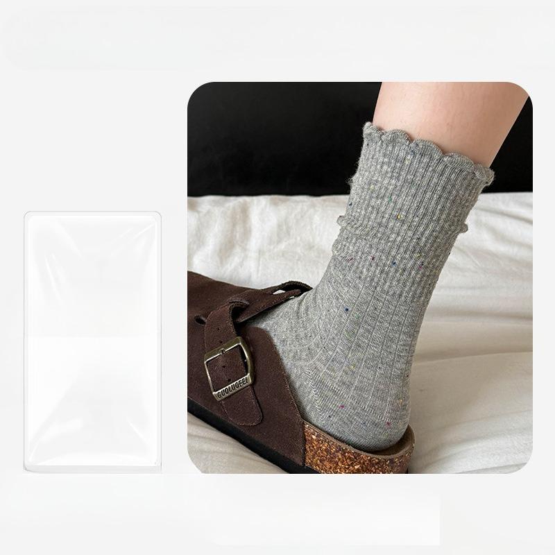 Female Autumn and Winter Simple All Go Up The Idea Gauze Fungus Lace in The Tube Pile Pile Cotton Socks
