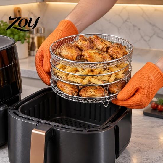 Space Saving Kitchen Gadgets Stackable Air Fryer Rack, 304 Stainless Steel Multi-Layer Grill Stand with Fine High Temperature Resistant Racks Mesh, 3