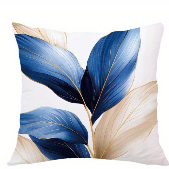 Blue and Gold Leaf Pillowcase ,Sofa bedroom cushion cover, single-sided printing, without pillow core