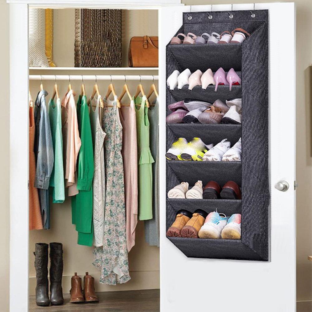 Wall Mounted Shoe Storage Bag Large Over Door Hanging Shoe Organiser Behind Doors with 4 Metal Hooks Shoes Rack Storage Bags