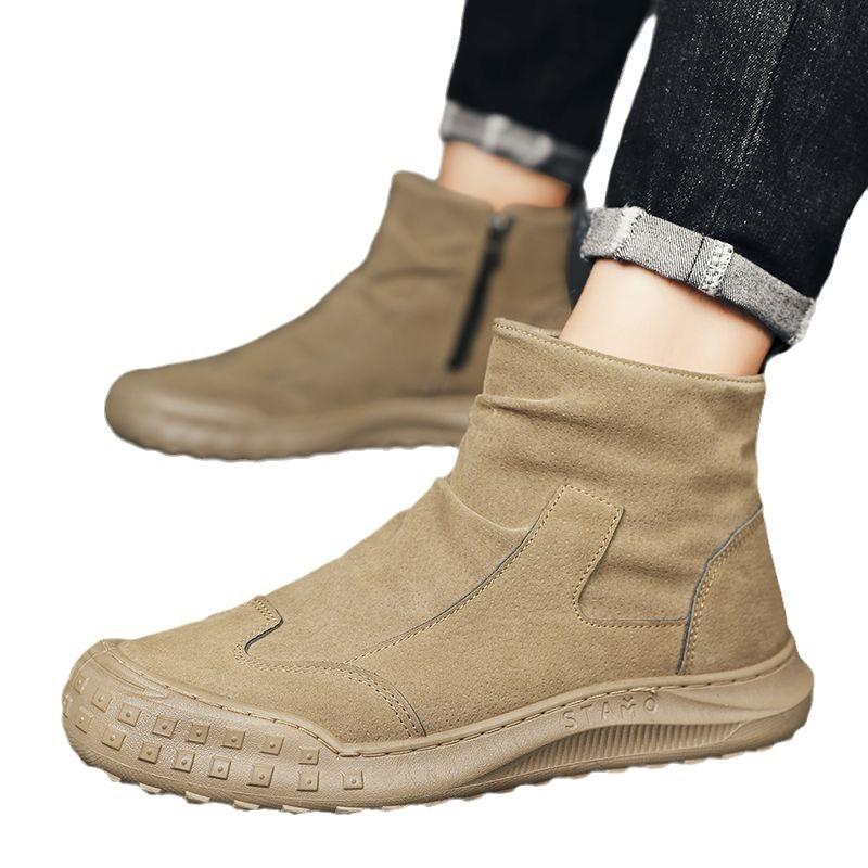 Fashion Men's High Top Side Zipper Work Boots Anti-Slip Breathable Lightweight Comfortable Wear-Resistant Thick Sole Casual Safety Shoes