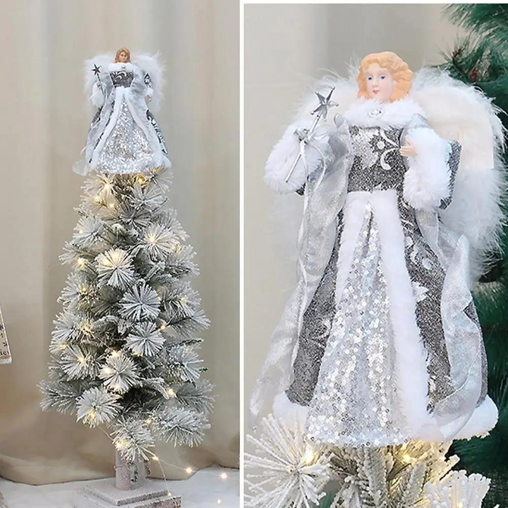 New 2025 Angel Christmas Tree Topper 30cm Navidad Angel Tree Top Star Decorations Wings DIY Xmas Tree Ornaments Yard Cafe Home