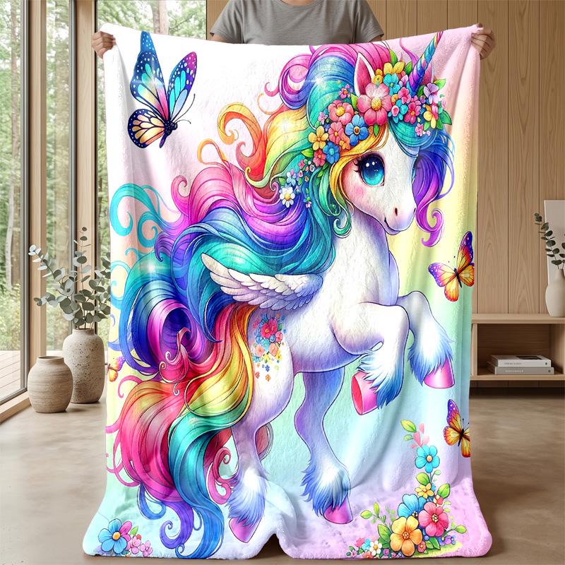 Rainbow unicorn fantasy Theme blanket Lightweight Warm Flannel Blanket Decorative Throw Blanket for Home Decoration