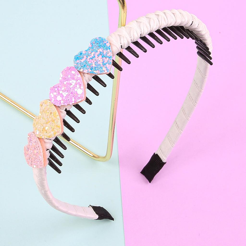 1/5PCS Glitter Heart Headbands Girls Sparkly Heart Shaped Headband Teeth Hairbands Children Kids Party School Hair Accessories