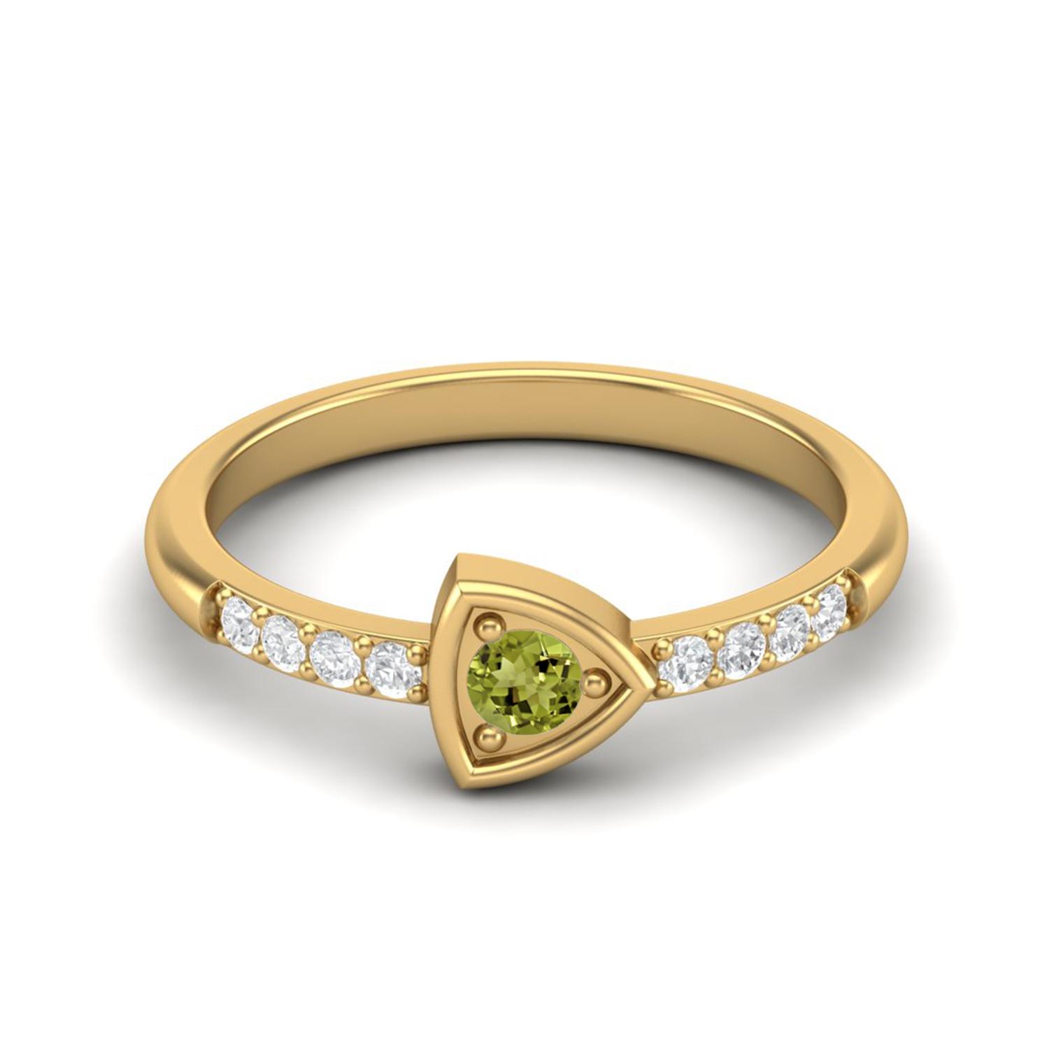 3mm Round Peridot 925 Sterling Silver Gold Vermeil Solitaire Triangle Women Wedding Ring 9