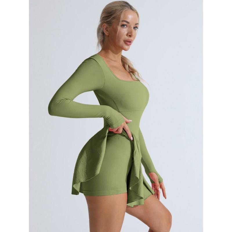 Womens Quick Dry Long Sleeve Cycling Jersey Backless Sports Dress Gym Running Yoga Activewear