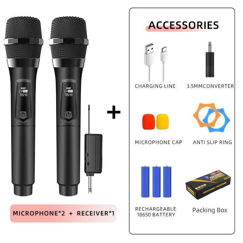 

Двойной беспроводной ручной микрофонный комплект с зарядкой для наружных трансляций, встреч и пения