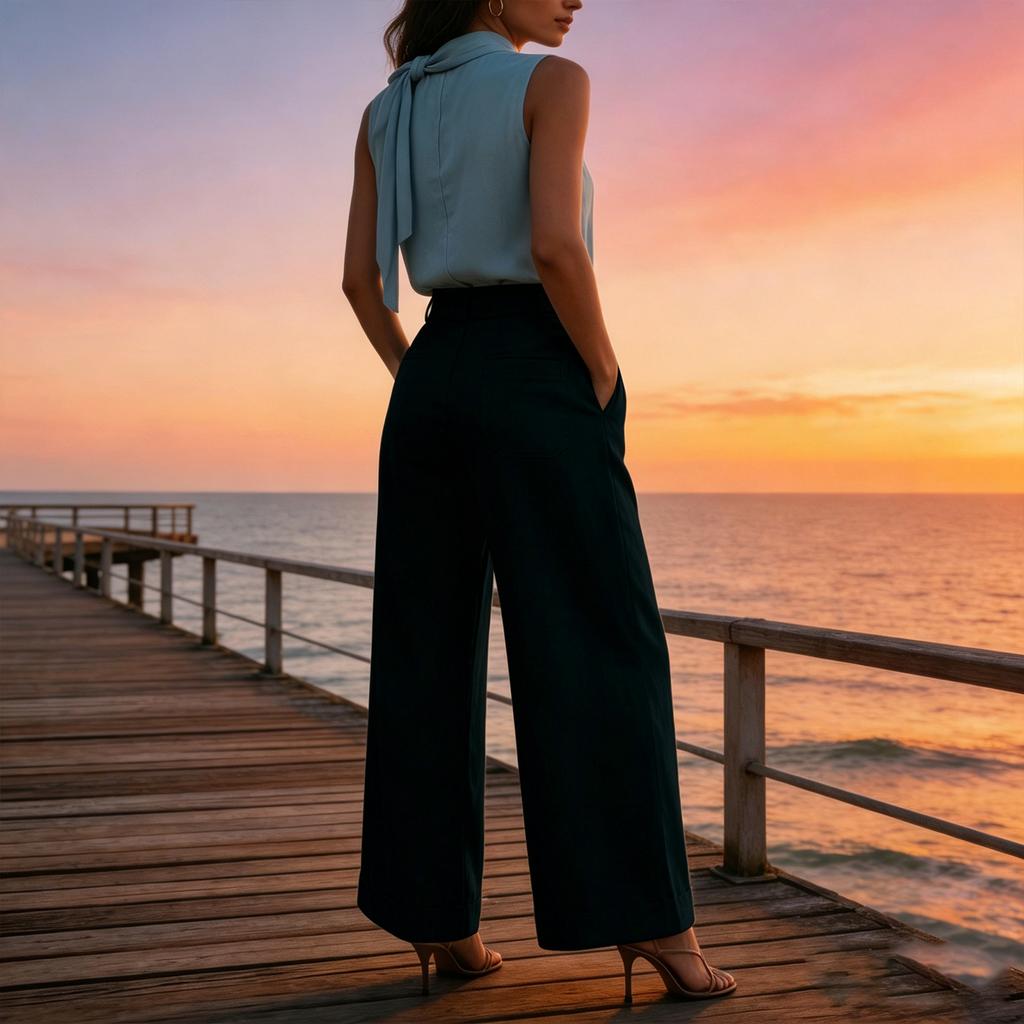 Women's High Waist Wide Leg Pants Loose Fit Casual Trousers Lightweight Comfortable Relaxed Fit Full Length