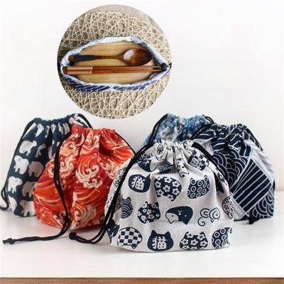 1 bolsa de almacenamiento para lonchera con cordón de estilo japonés para viajes, picnic, portátil, fácil de lavar, lonchera tipo bento, bolsa de mano