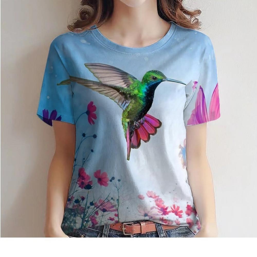Round Neck Short Sleeved Top, Women's Floral Printed T-shirt