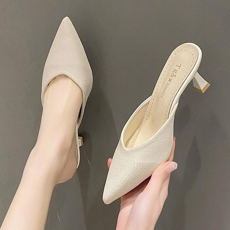Baotou Half Slippers Women's Summer New Fashion Sandals Thin Heel Pointed Sexy High Heel Cool Slippers