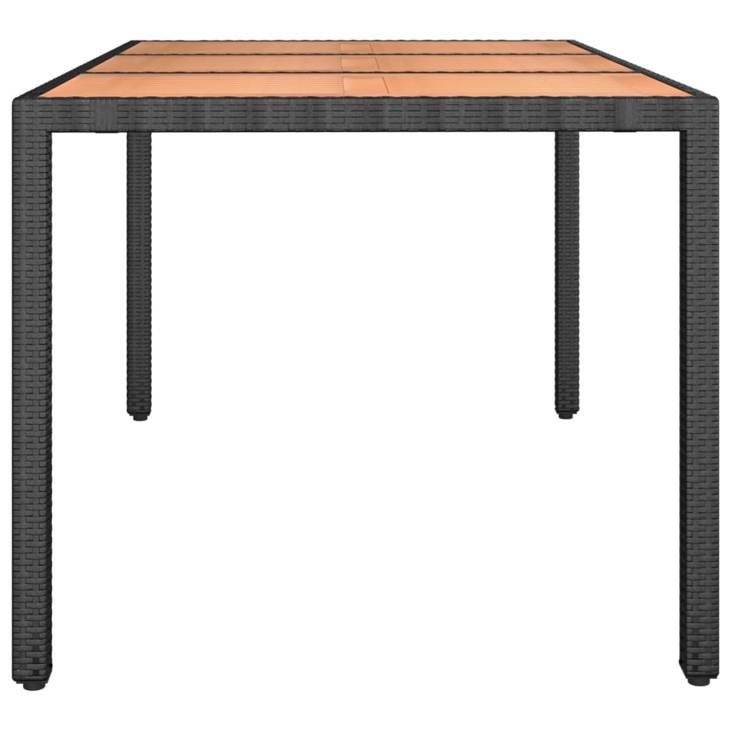 Garden Table with Wooden Top Black Poly Rattan & Acacia Wood