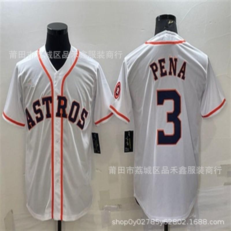 Mens Houston Astros 3 Pena Baseball Jersey Short Sleeve Embroidered Fan Tee Cotton Sport Shirt