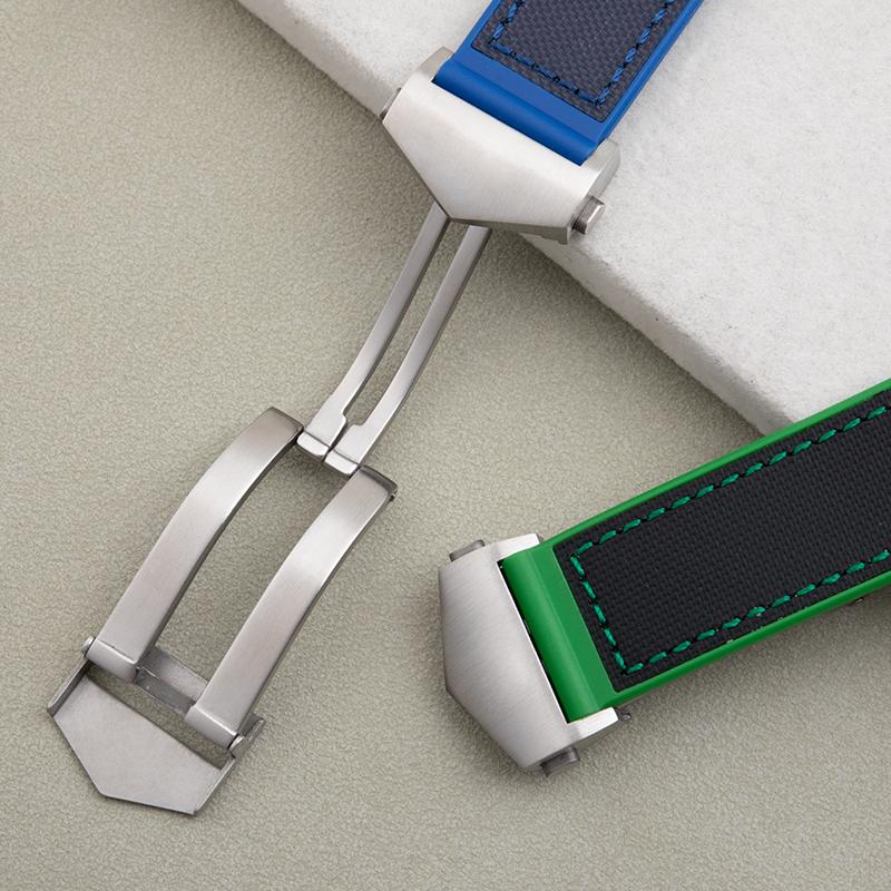 22mm Flat End Black Blue Green Canvas Nylon + Rubber Watch Band For Tag Strap For Heuer Carrera Monaco Wristband With Fold Clasp