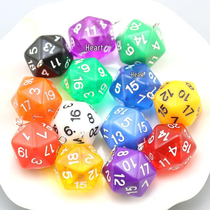20-Sided Acrylic Dice Keychain - Transparent Solid Color Jewelry Charm