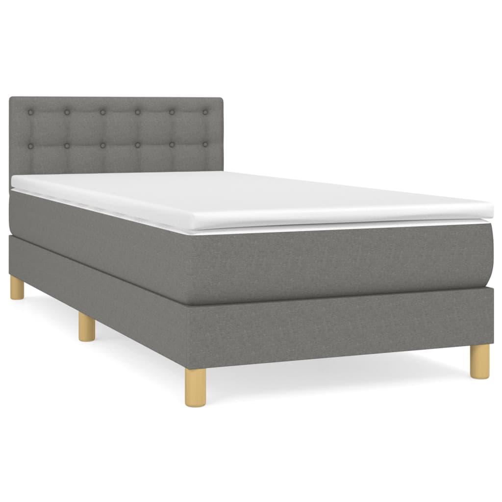 Box Spring Bed with Mattress Dark Gray 100 x 200 cm Fabric