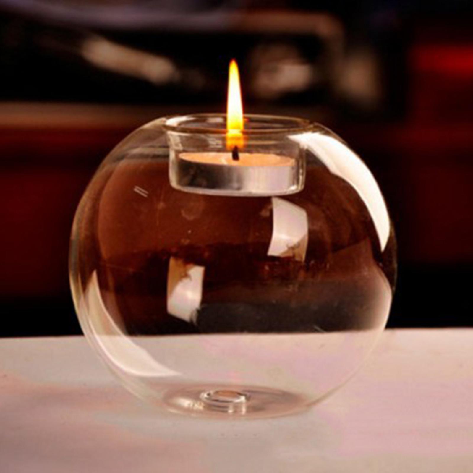 Glass Candle Holder Candlestick Transparent Round Tealight Candle Holder Tea