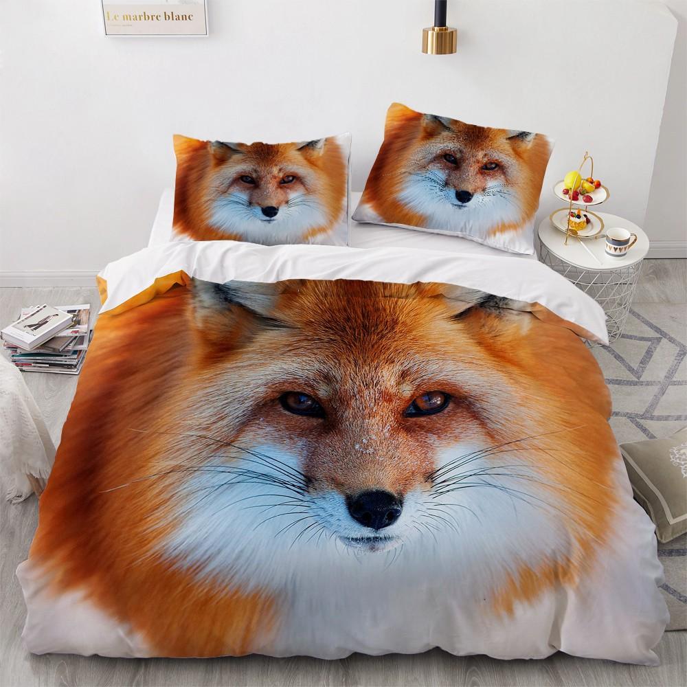 Animal Fox Bedding Set King Queen Size 3D Lovely Orange Fennec Fox Duvet Cover For Kids Teens Adults Bedroom Decor Quilt Cover
