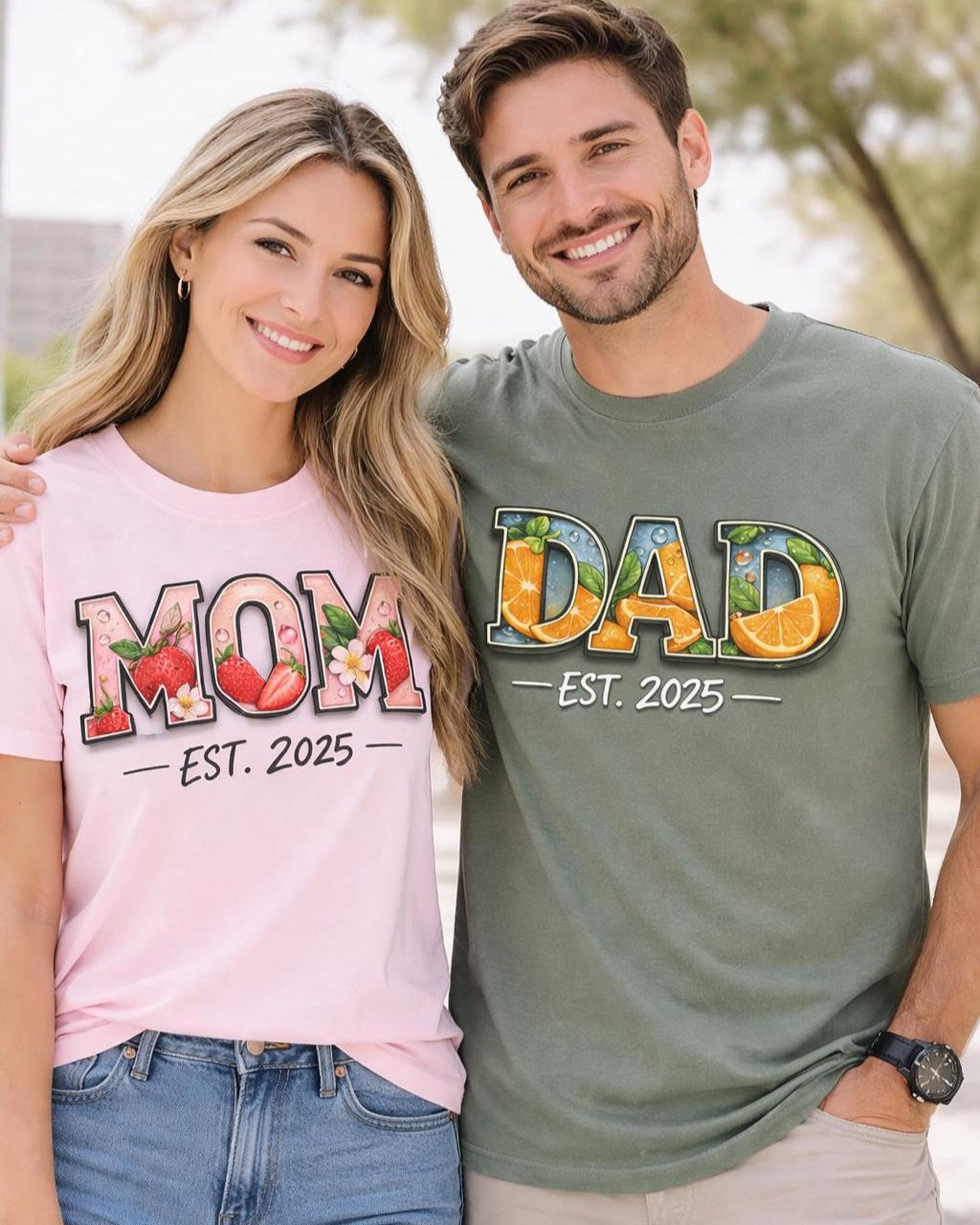 Comfort Colors Strawberry Mom Dad T-shirt, Custom Mom Dad Shirt, Strawberry Shirt, Matching Parents Shirt, Gift for her Shirt S