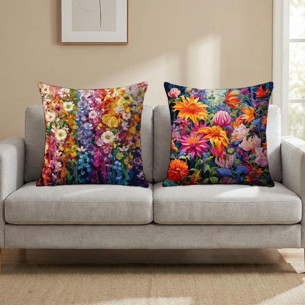 Stunning Colorful Floral Cushion Cover Multi-Scene Pillow Cover for Home & Car - Reversible, Soft & Durable for Daily Use