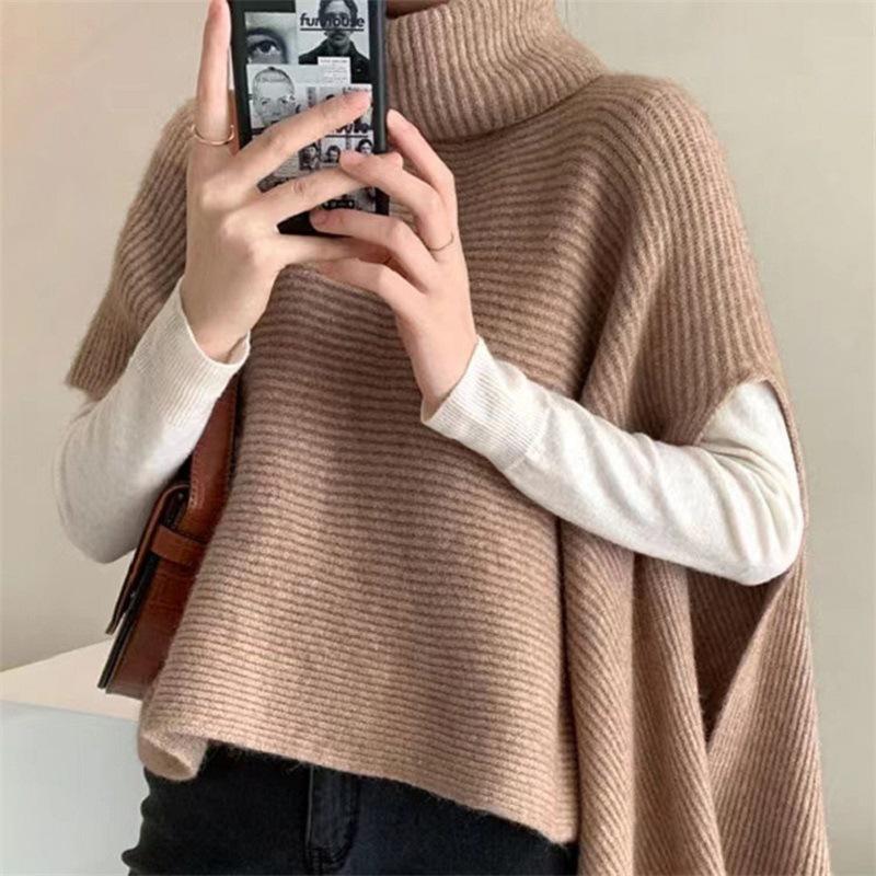 Irregular split high neck knitted pullover scarf shawl autumn and winter versatile wool scarf