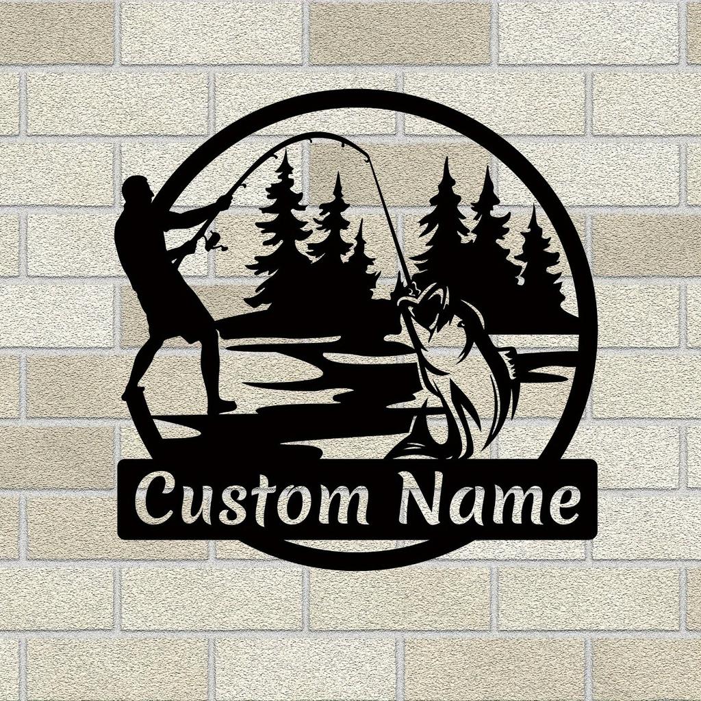 Customizable Metal Sign Fishing Silhouette Personalized Hot Sale Home Garden Kitchen Decor