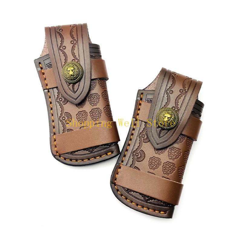 KX4B Convenient Foldable Knife Pouches Leather Cover Folding Knife Sheath Knife Accessories Suitable for 9x4.9cm Knife
