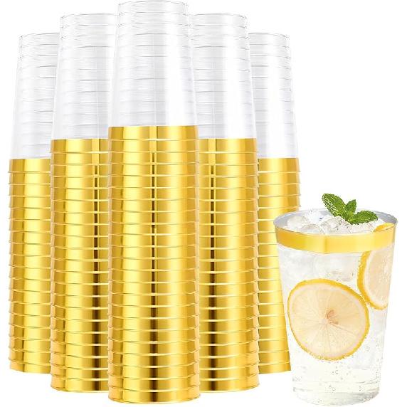 100 Pack 9 oz Clear Plastic Cups, Plastic Wine Cups for Cocktail Party, Polystyrene Hard Cup with Higher Heat Resistance(9oz 100count)