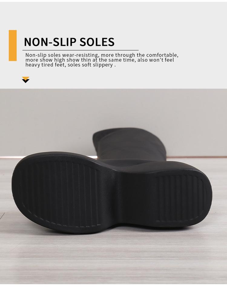 Stivaletti alla caviglia in pelle con plateau a zeppa suola spessa punta quadrata Donna 2022