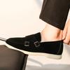 Fashion Autumn Winter New Flat Heel Lightweight Bean Shoes Simple Buckle Non-slip Men's Round Head Leisure Business Large Loafer Shoes