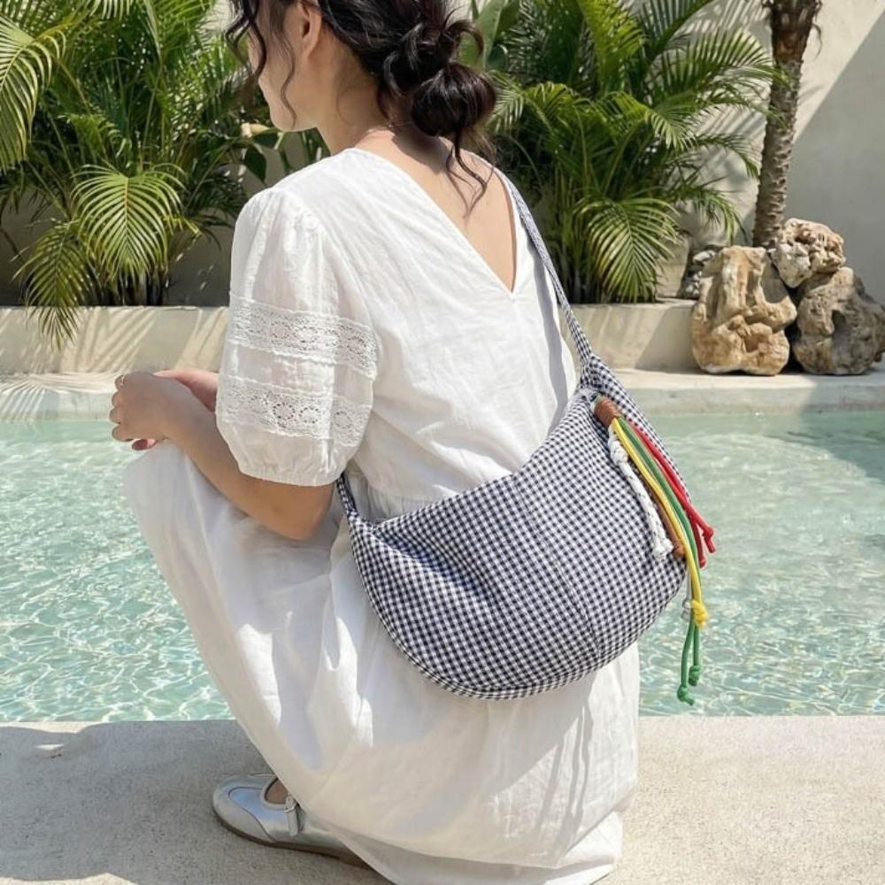 Colth Dumpling Bag Large Capacity Crossbody Bag Storage Bag Plaid Shoulder Bag School