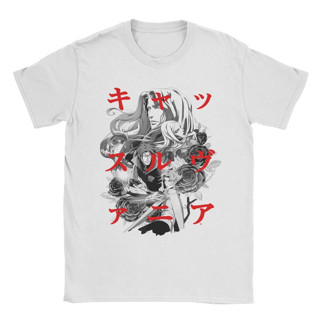 Beach Castlevania Group Shot Kanji Overlay Novelty TShirts  Cotton Tee Shirt for Male Y2K Funny Wholesale Short Sleeve Top Tees