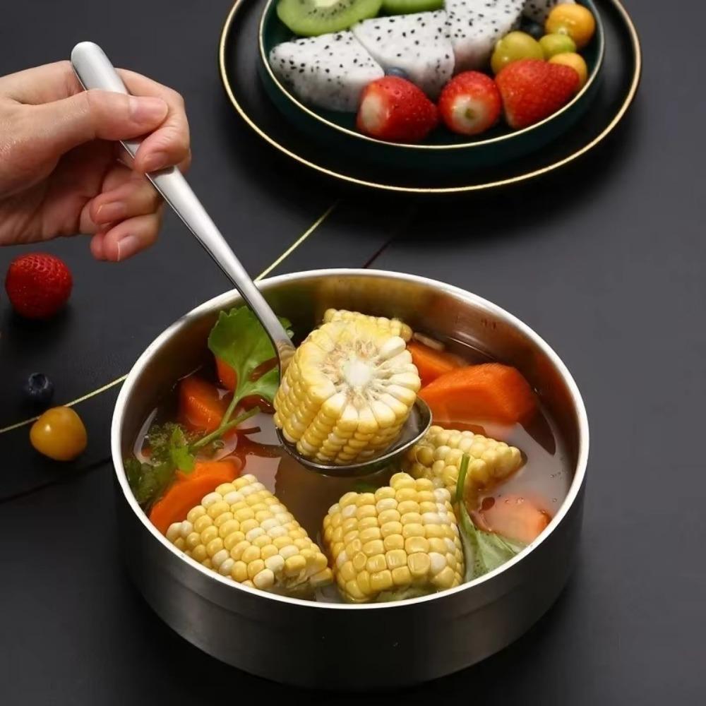 Silver Hotel Hot Pot Spoon Thicken Soup Ladle Korean Stainless Steel Spoon  Cooking Utensils