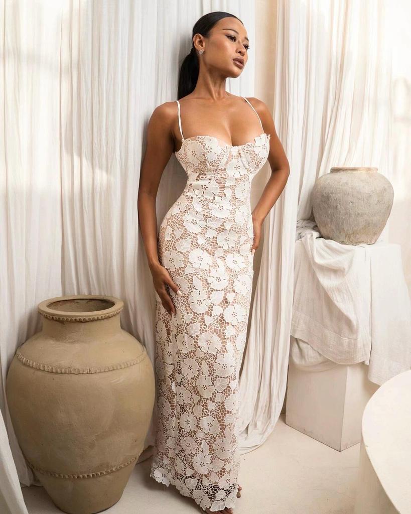 2025 Frühling Damen Schnür-Slim-Fit Schlitz Spitzen-Camisole-Kleid