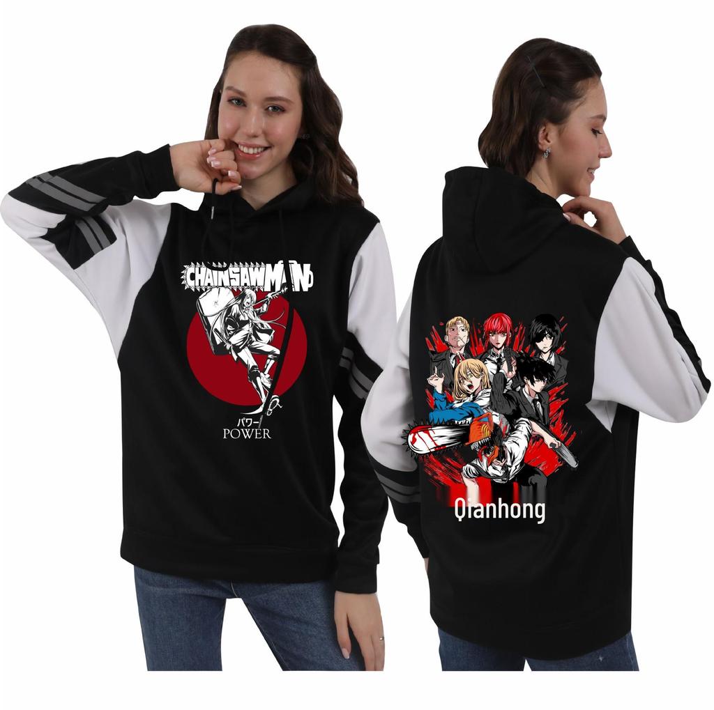 Men's Chainsaw Man Anime Patchwork Hoodie - Spring/Autumn Japanese Color Block Design