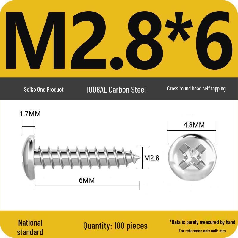 Galvanized Self-Tapping Screws, Round Head, White Zinc, PA Cross Pan, Pointed Tail M1.2-M4
