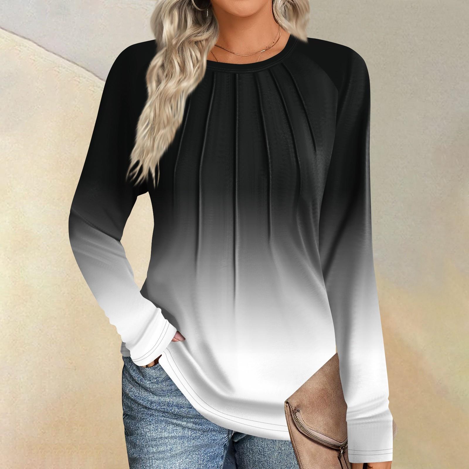 

Женская мода повседневный градиент цвета длинный рукав круглый вырез топ XL белый