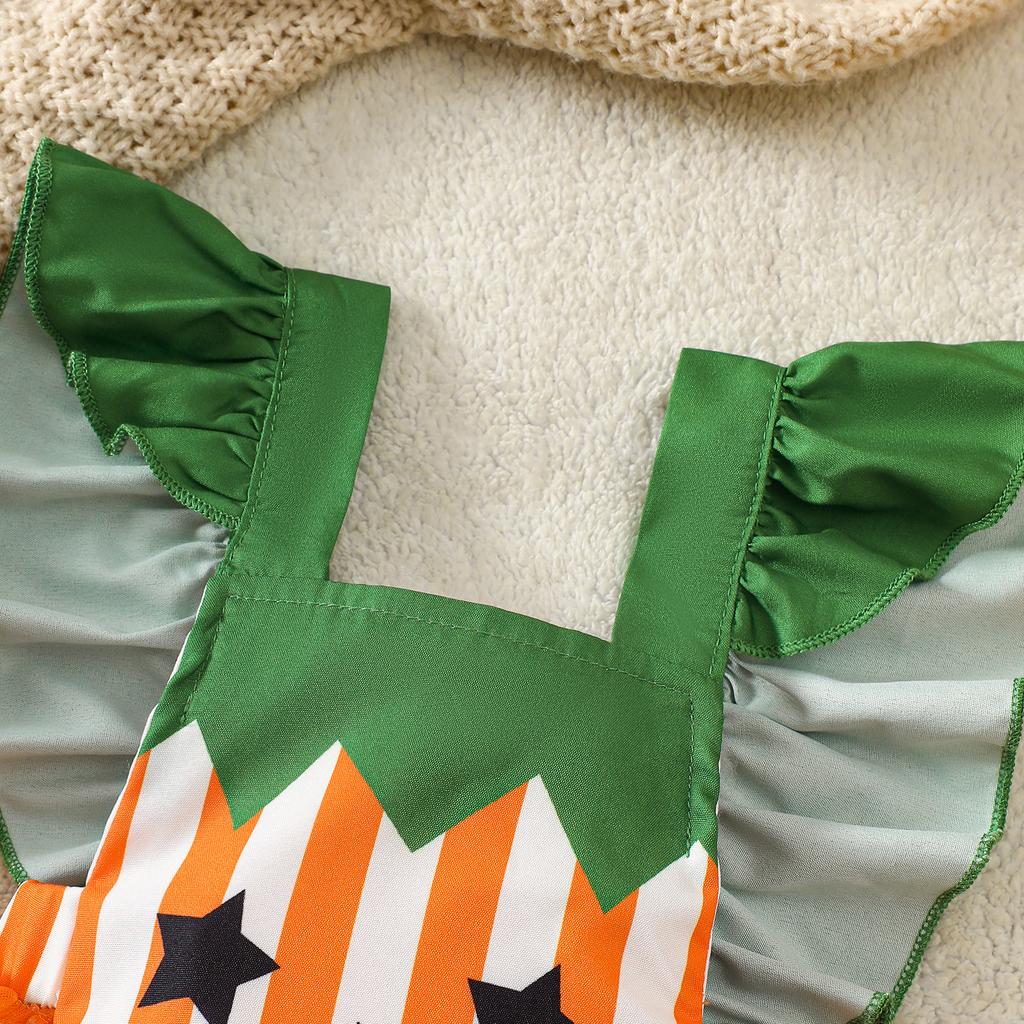Halloween Pumpkin Costume Striped Mesh Romper with Suspenders for Infant