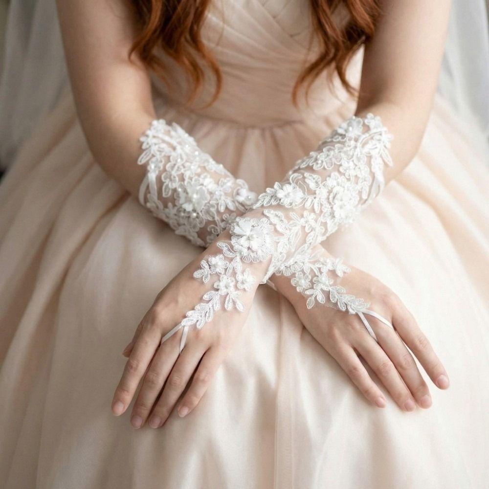 Elegant Bridal Gloves Fingerless Mesh Gloves Decorative Wedding Gloves Prom Dance