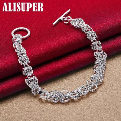 925 Sterling Silver Interlocking Circle Chain OT Buckle Náramok Šperky