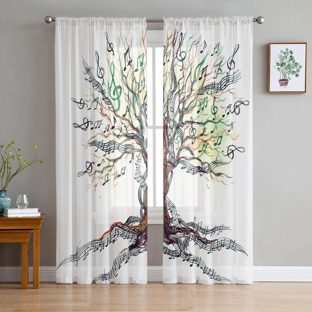 Colorful Musical Notes Music Symbol Chiffon Sheer Curtains Ideal for Living Room Bedroom Ornamentation Window Voiles Tulle Drapes Curtain