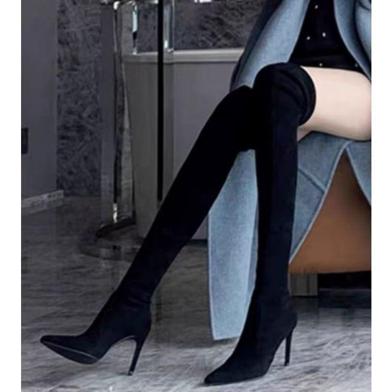 Autumn 2025 Women's Over-the-Knee Suede Boots: Chunky Heel, High Shaft, Elastic, Pointed Toe