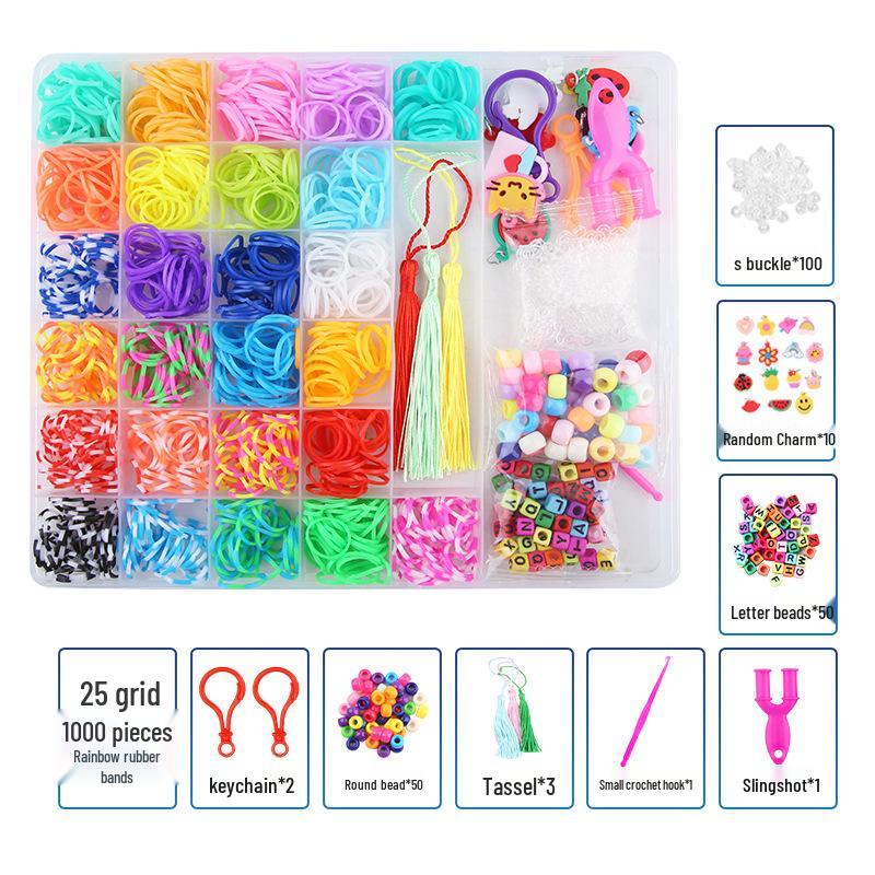 

Набор браслетов из 1000 радужных резинок для детей - 25 отделений для DIY красочных плетеных браслетов и развивающая игрушка